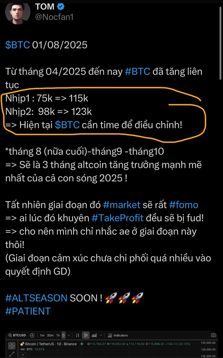 Nocfan1's tweet image. $BTC 113k  2/8/2025
điều chỉnh khung trung hạn chưa bao giờ là dễ dàng và $BTC cần time để điều chỉnh!

Nhịp này bạn sẽ thấy midcap &amp;amp; lowcap chưa kịp #pump đã #dump
( đây là lý do luôn nhắc ae chỉ buy #topcoin + #Có #Cấu #Trúc #Tăng )

Vậy giờ làm gì:
1/ Nếu