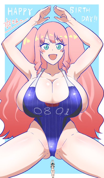 @soooo_u 遅刻して大変申し訳ありません!お誕生日おめでとうございました!!2025年も爽先生のデカパイがTLにいてくれることを日々感謝し続けています!!ひょっとして競泳水着も似合うんじゃないか?と思い勝手に着せてみました!! 