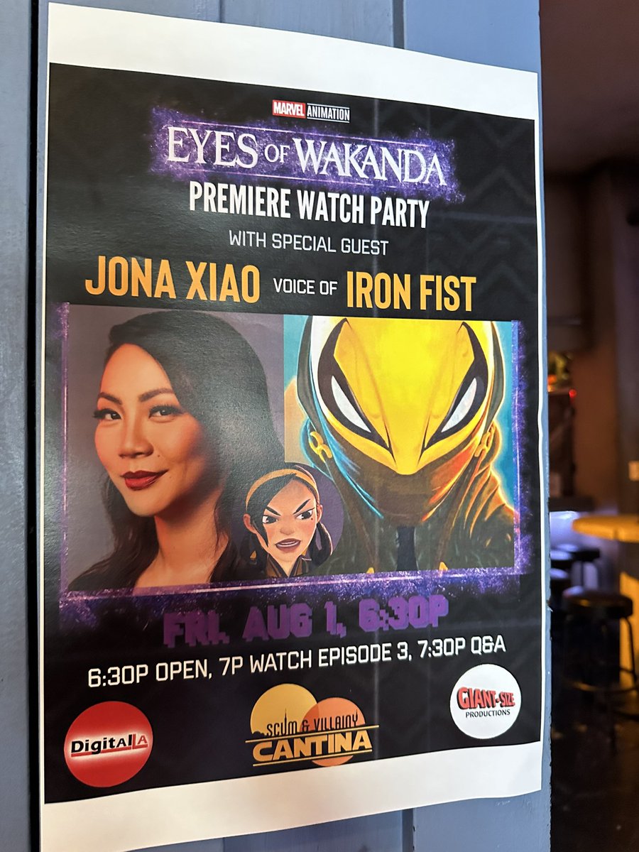 Tonight! Meet Iron Fist voice actor Jona Xiao, in Eyes of Wakanda released today, at our viewing party at Scum and Villainy in Hollywood 

<a href="/JonaXiao/">Jona Xiao</a> <a href="/SVCantina/">Scum & Villainy Cantina</a>