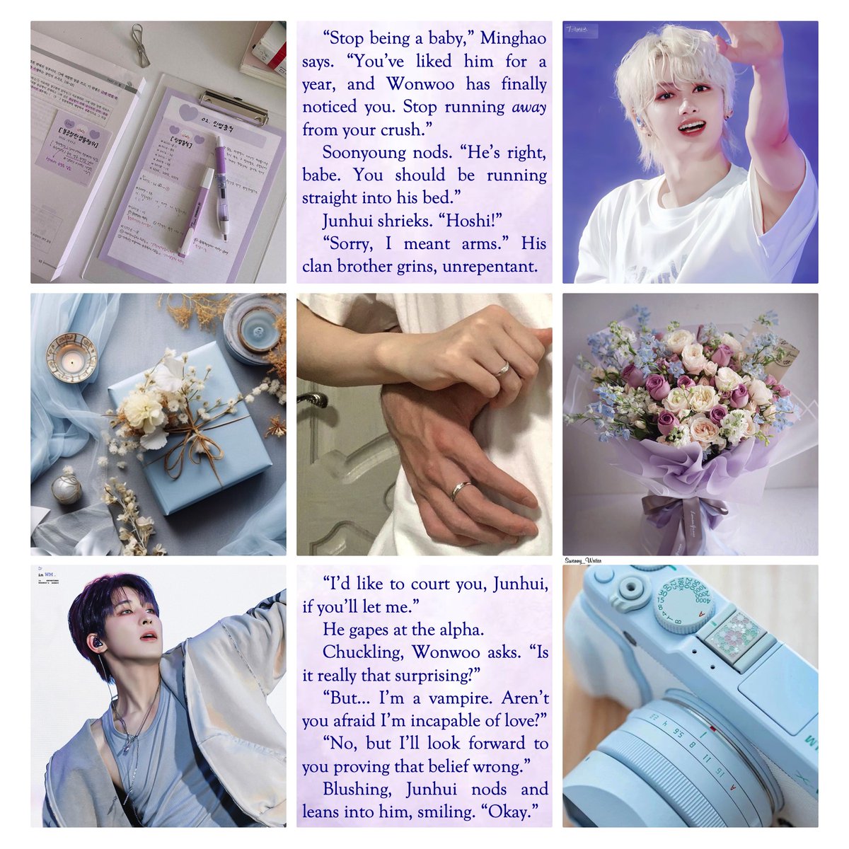 Swanny_Writer's tweet photo. HAPPY WONHUI DAY!!! 🥳🥂💜💙

New WonHui Fic: Ever After (M)

in which vampire junnie has a crush on the campus heartthrob. unfortunately, wonwoo is an alpha werewolf (and he doesn't think it should remain just a crush)

https://t.co/j9yrLYk8ju https://t.co/45caBvbvnE
