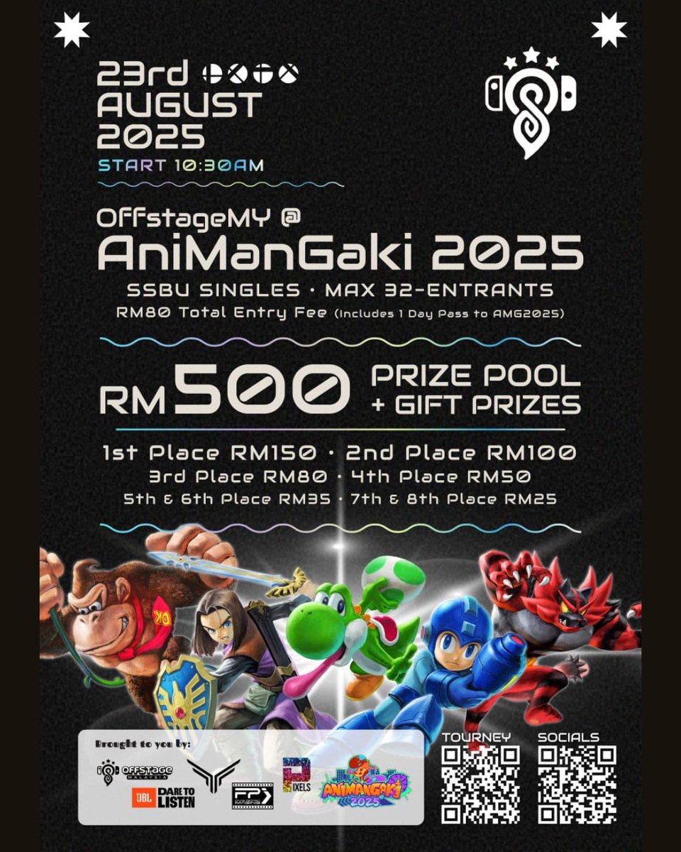 Get your game face on, Gakis! It’s time to duke it out Nintendo-style! 🕹️💥 We’re proud to partner with Offstage Malaysia to bring a special  Nintendo experience to AniManGaki 2025, featuring a 32-player Super Smash Bros. Ultimate tournament happening on:
🧵1