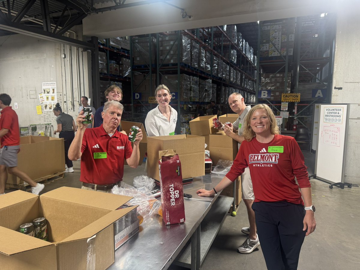This afternoon, the coaches and staff of Belmont Athletics packed food boxes at Second Harvest Food Bank.  The group packed over 6,000 pounds of food for those facing hunger in Middle Tennessee. #itsbruintime #everydayexcellence