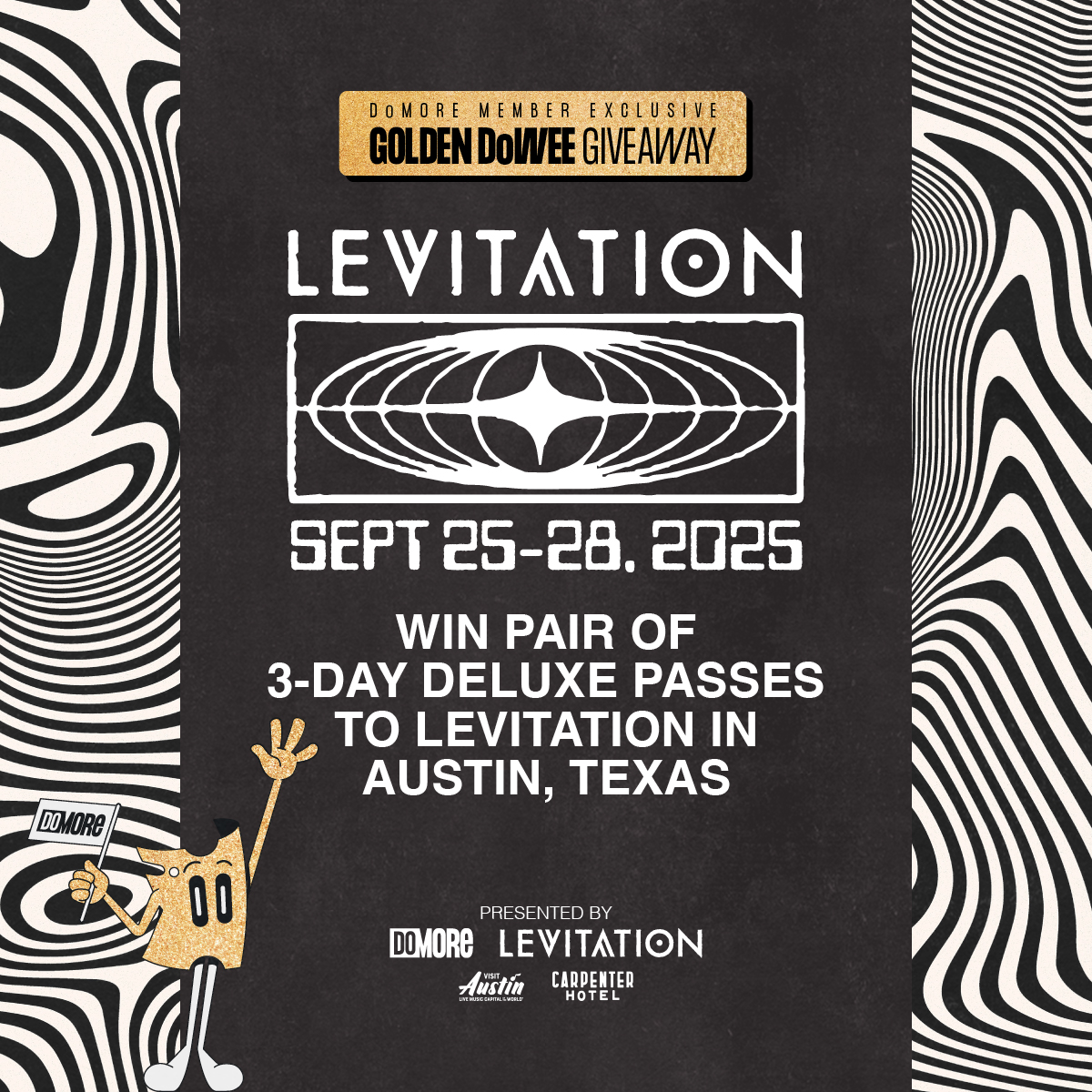 DoMORE members can enter to win deluxe LEVITATION passes + Austin hotel. @tvontheradio <a href="/mastodonmusic/">Mastodon</a> <a href="/pavement/">igfhad´g</a> take over Palmer Events Center Sept 25-28. Golden Ticket access only for Y’ALL. @levitation <a href="/resoundpresents/">Resound Presents</a> t.dostuffmedia.com/t/c/s/306310