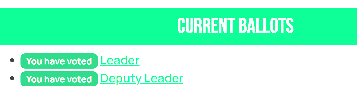 Vivian Wulf 🏴 (@mxvivianwulf) on Twitter photo As a relatively new Greens member I don't feel I have enough understanding to vote further down the ballot but after watching many interviews and the deputy hustings my votes were -
Leader -
#1 <a href="/ZackPolanski/">Zack Polanski</a>
#2 RON
Deputy -
#1 <a href="/AniST/">Cllr Ani Townsend</a>
#2 Ash Routh
#3 <a href="/Frankadlingtons/">Frank Adlington-Stringer</a> As a relatively new Greens member I don't feel I have enough understanding to vote further down the ballot but after watching many interviews and the deputy hustings my votes were -
Leader -
#1 <a href="/ZackPolanski/">Zack Polanski</a>
#2 RON
Deputy -
#1 <a href="/AniST/">Cllr Ani Townsend</a>
#2 Ash Routh
#3 <a href="/Frankadlingtons/">Frank Adlington-Stringer</a>