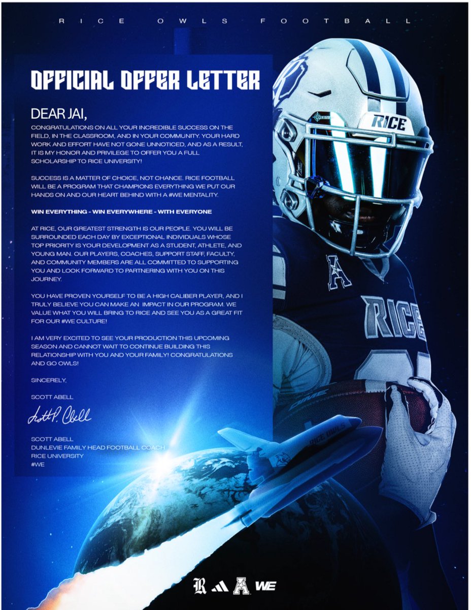 #AGTG blessed to receive a official offer from RICE UNIVERSITY #GoOwls #FLIGHTCLUB26 #WE GO OWLS🦉👐🏽