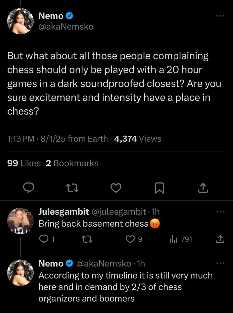 it's pretty telling when influencers only engage with the other side of a discussion in the form of a strawman. like i know it's supposed to be a jokey exaggeration but at some point aren't you kinda just lying about what classical chess is