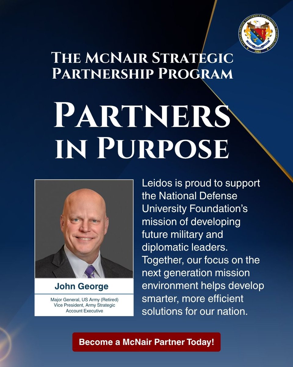 Mission-critical partnerships! 
Our #McNairSpotlight shines on <a href="/LeidosInc/">Leidos</a>, a long-standing ally in defense, innovation, &amp; national preparedness.
#NDUFoundation #Leidos #StrategicPartnership