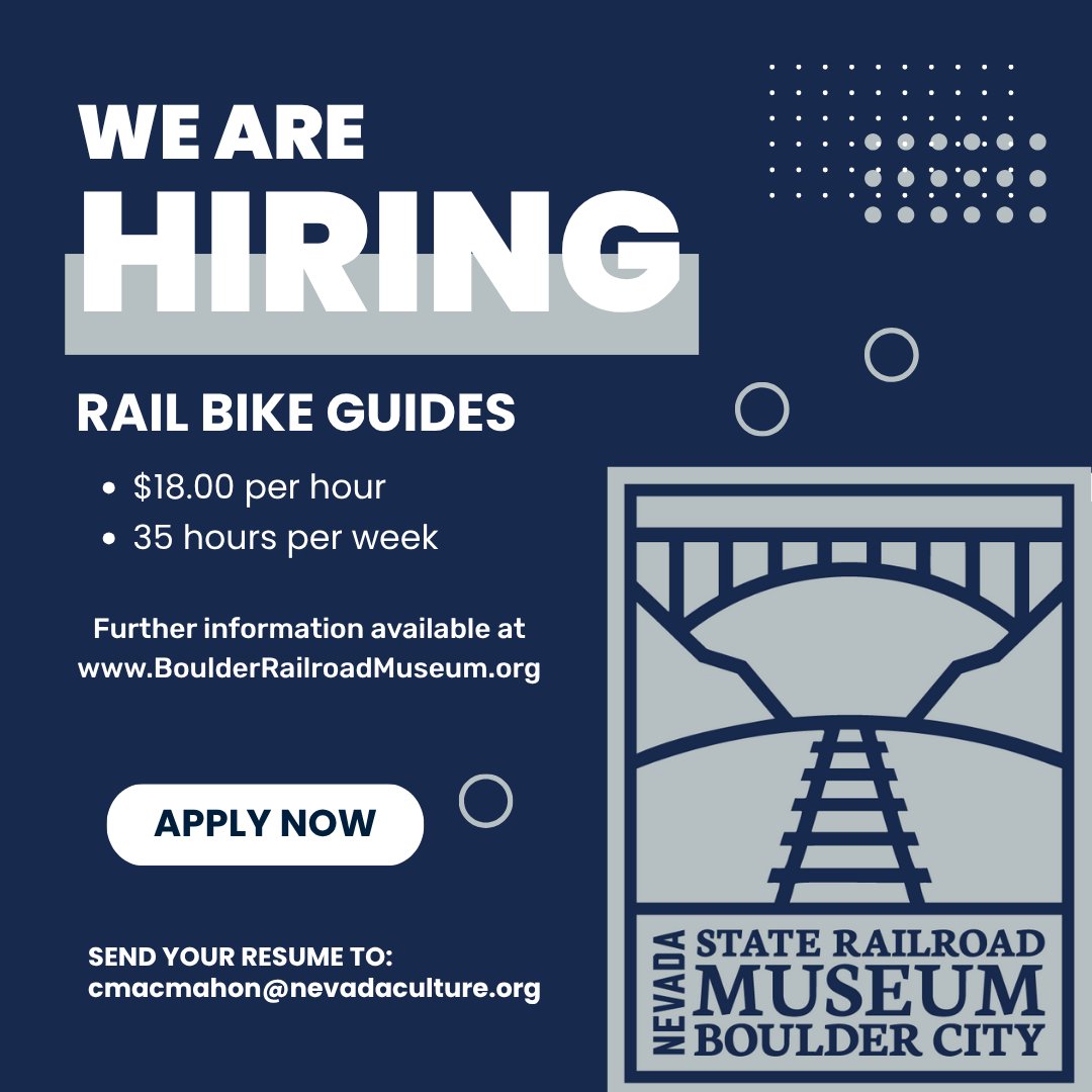 Looking for a job where you can stay active and meet people from around the world? Come join our museum family as a rail bike guide! Information available on our website.