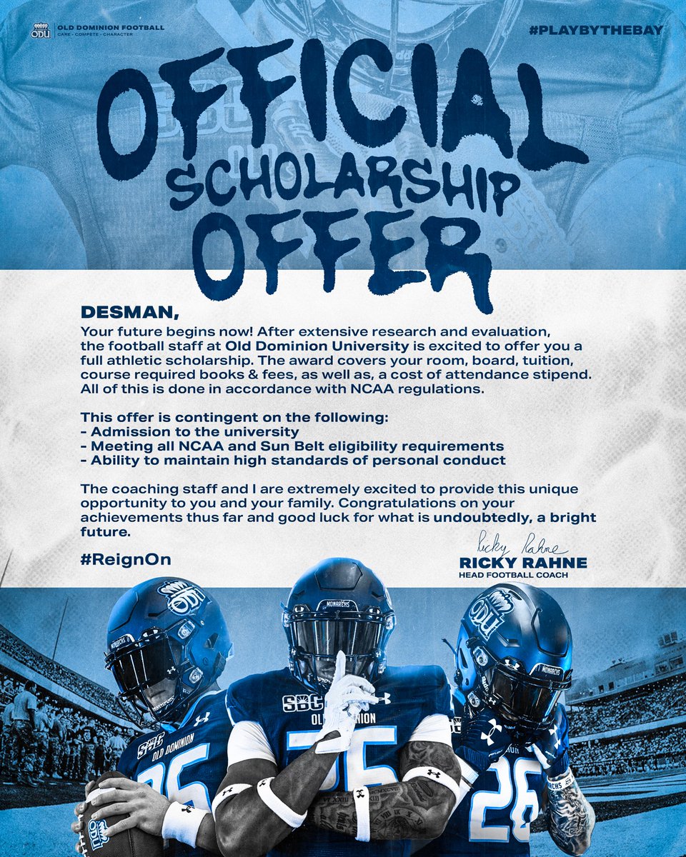 Desman Manuel (@dmanuel2026) on Twitter photo Blessed to receive an official offer from <a href="/ODUFootball/">ODU Football</a>!! <a href="/CoachVic_/">Victor Irokansi</a>
<a href="/RecruitTheHill1/">Recruit The Hill</a> <a href="/CoachGreedy/">Brice Musgrove Sr.</a>
<a href="/DavidSullivanI1/">David Sullivan III</a> <a href="/EverettD33/">Everett Daniels</a> @coach_king_ <a href="/Dboogie_93/">Damion Daniels</a> Blessed to receive an official offer from <a href="/ODUFootball/">ODU Football</a>!! <a href="/CoachVic_/">Victor Irokansi</a>
<a href="/RecruitTheHill1/">Recruit The Hill</a> <a href="/CoachGreedy/">Brice Musgrove Sr.</a>
<a href="/DavidSullivanI1/">David Sullivan III</a> <a href="/EverettD33/">Everett Daniels</a> @coach_king_ <a href="/Dboogie_93/">Damion Daniels</a>