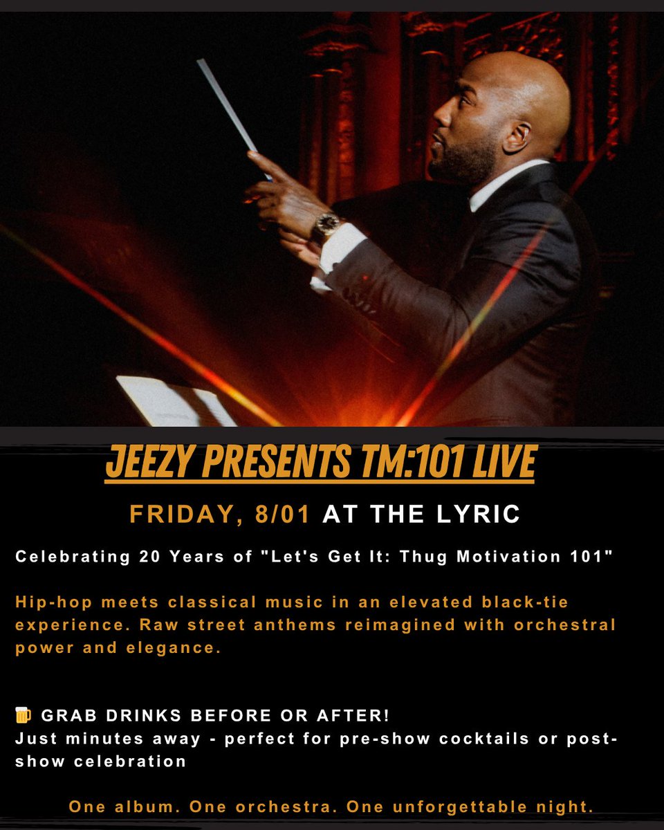 Jeezy + Symphony Orchestra TONIGHT! Getting ready for this incredible black-tie fusion experience? 🎶✨

Stop by and start your evening right with our Smoked Old-Fashioned featuring Uncle Nearest Whiskey.

The perfect way to set the mood before heading to the Lyric for hip-hop...