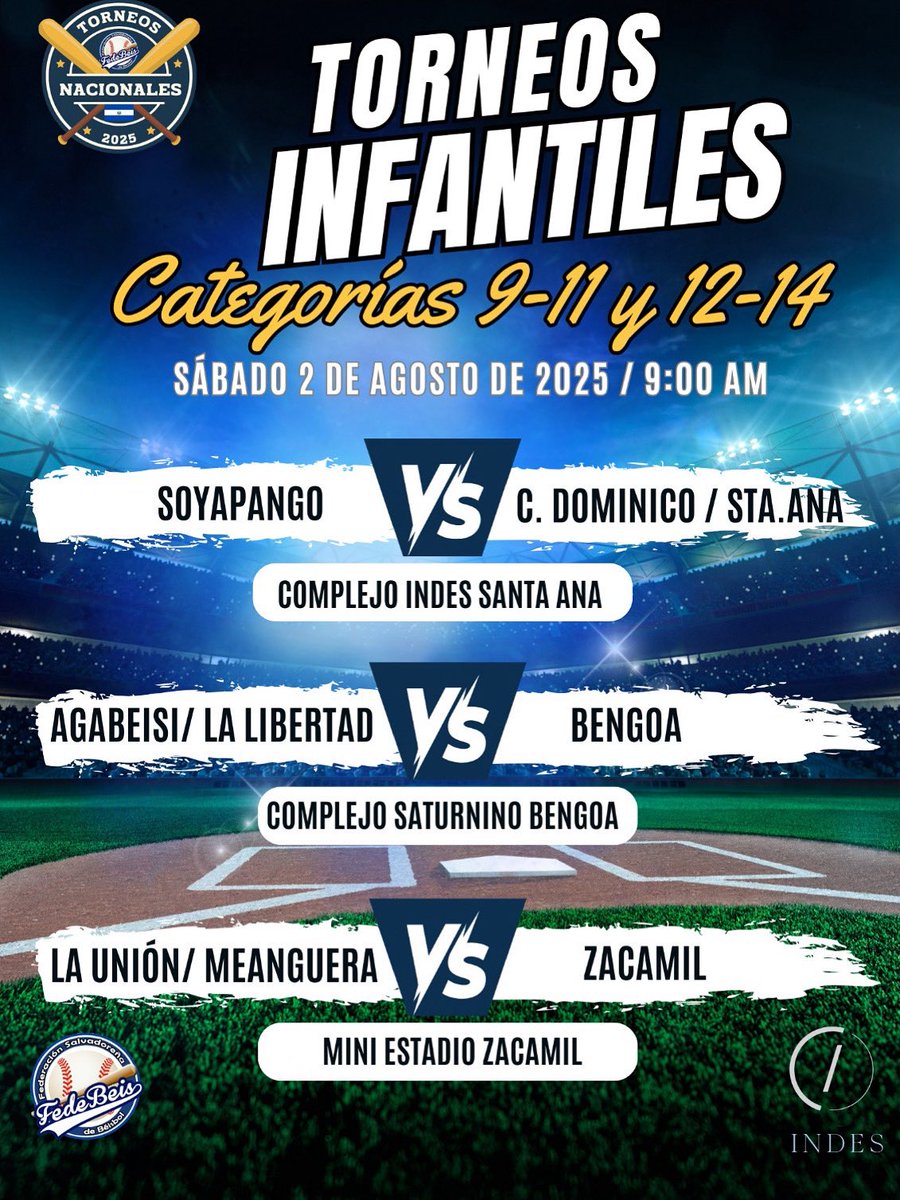 #TorneosNacionales⚾️🇸🇻 Programación para este sábado 2 de agosto en los campeonatos infantiles
