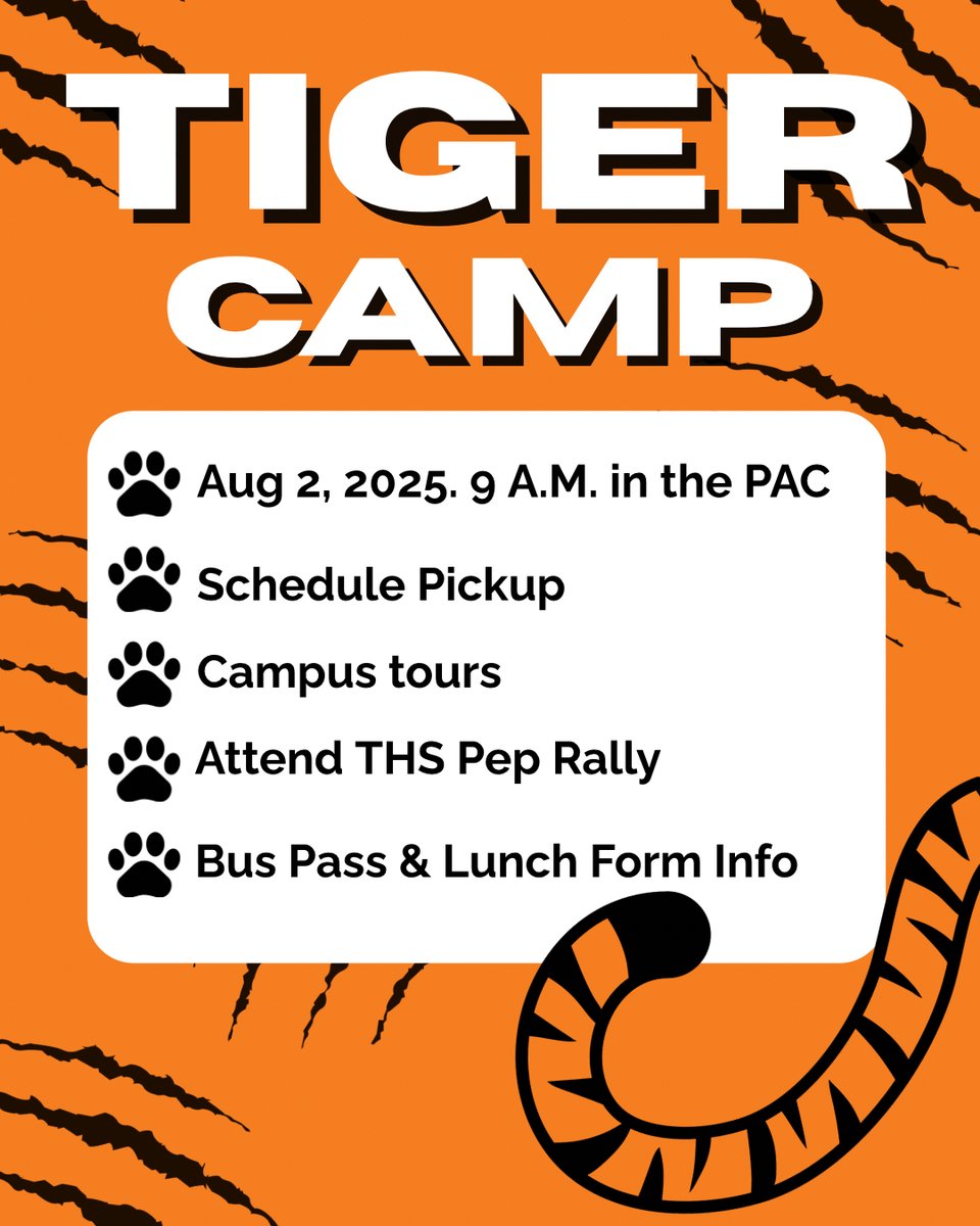Tiger Camp/Freshman orientation will take place Aug. 2, 2025 in the Sullivan Performing Arts Center.