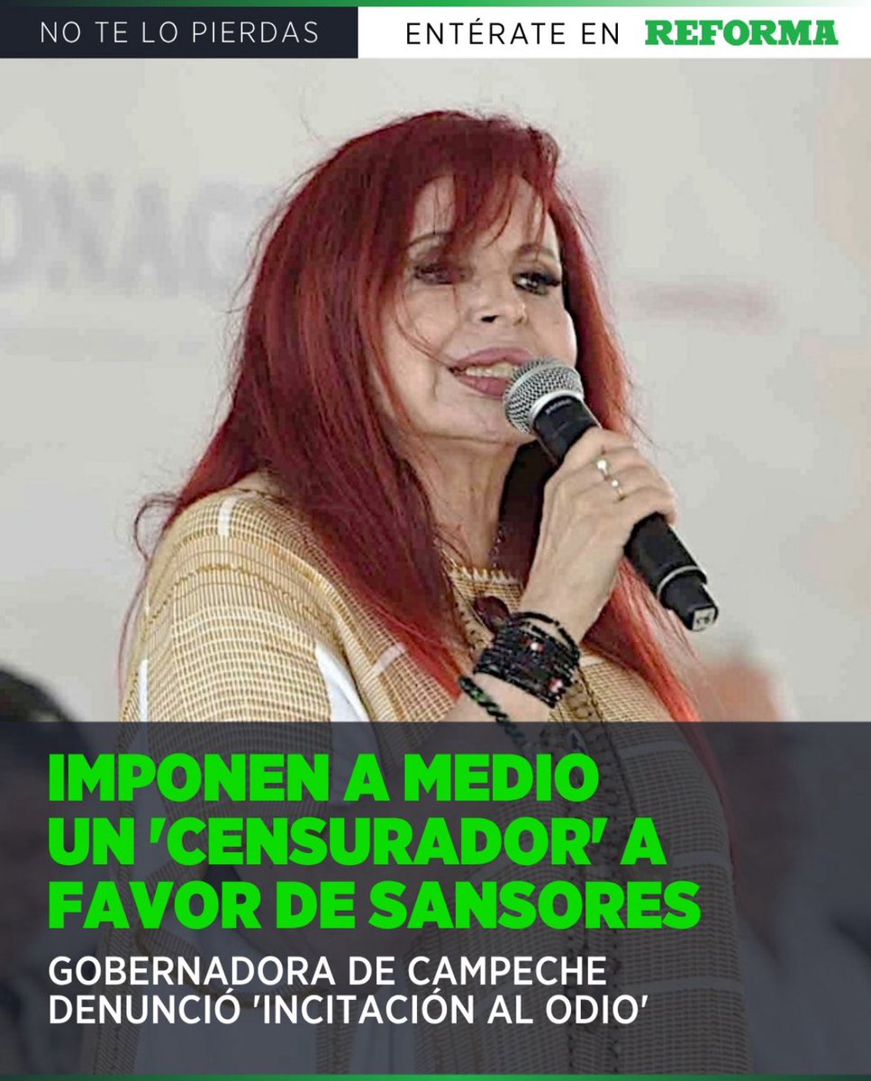 Jorge Triana (@jtrianat) on Twitter photo La corrupta y autoritaria <a href="/LaydaSansores/">Layda Sansores</a> logró que un tribunal impusiera un "censor judicial" al diario Tribuna.
Ahora, cada publicación deberá ser revisada y aprobada antes de salir, para garantizar que no se hable mal de ella.
Nos gobierna una manada de hienas hambrientas. La corrupta y autoritaria <a href="/LaydaSansores/">Layda Sansores</a> logró que un tribunal impusiera un "censor judicial" al diario Tribuna.
Ahora, cada publicación deberá ser revisada y aprobada antes de salir, para garantizar que no se hable mal de ella.
Nos gobierna una manada de hienas hambrientas.