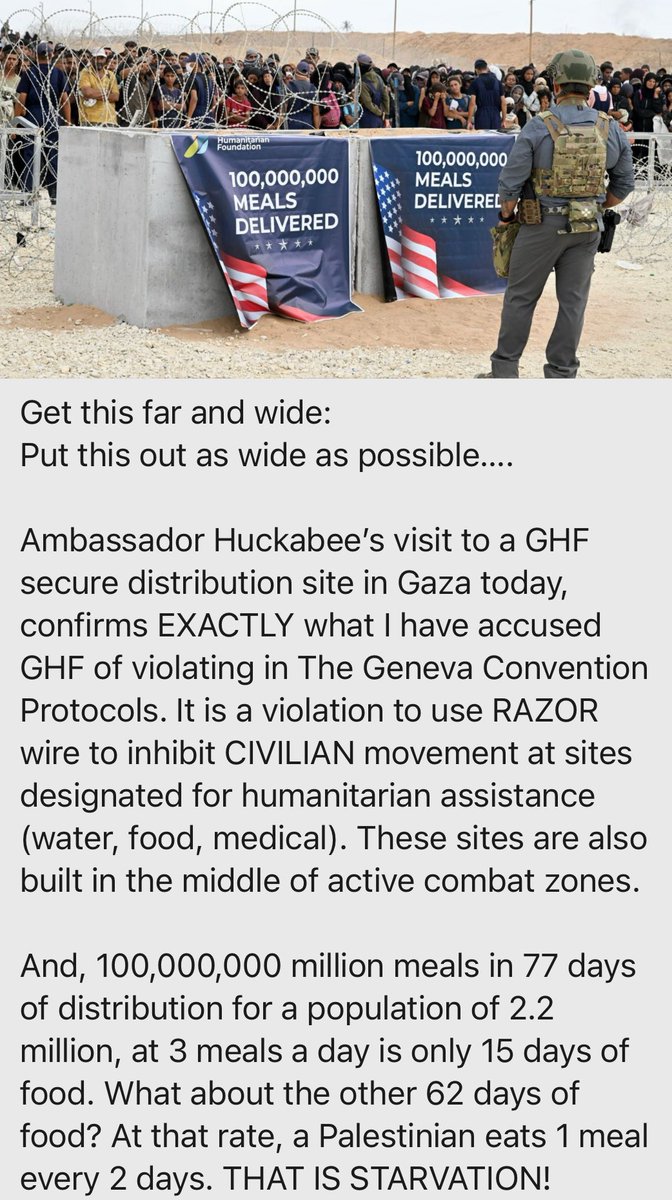 GHF whistleblower Anthony Aguilar asked me to share this message re Huckabee’s staged visit to a GHF site. (Aguilar doesn’t have social media)