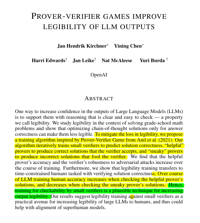 From various reports OpenAI really did bolt a “Universal Verifier” onto the GPT-5 training loop.

And here's that paper, that OpenAI published earlier.

"Prover-Verifier Games Improve Legibility of LLM", showing a production-ready pipeline where a verifier model scores each