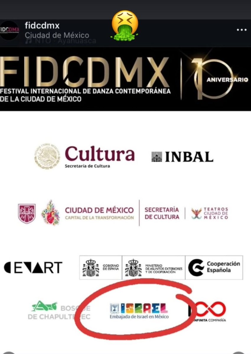 Jetro Centeno (@jetro_tool) on Twitter photo ¡No sean cómplices!
Urge romper toda relación con el ente sionista y genocida
<a href="/FIDCDMX/">FIDCDMX</a> <a href="/CulturaCiudadMx/">Secretaría de Cultura de la Ciudad de México</a> <a href="/danzaINBAL/">danzaINBAL</a> <a href="/cenartmx/">Centro Nacional de las Artes</a> <a href="/ChapultepecCDMX/">Bosque De Chapultepec</a> <a href="/anafrancismor/">Ana Francis Mor (Ana Francis LBP)</a> <a href="/GobCDMX/">Gobierno de la Ciudad de México</a> <a href="/ClaraBrugadaM/">Clara Brugada Molina</a>
Cc. <a href="/ExoSapiens/">Christian Nader</a> <a href="/cisianina/">Bianca Yoko 🇵🇸</a> <a href="/Bicharaja/">Bicharaja 🇵🇸</a> ¡No sean cómplices!
Urge romper toda relación con el ente sionista y genocida
<a href="/FIDCDMX/">FIDCDMX</a> <a href="/CulturaCiudadMx/">Secretaría de Cultura de la Ciudad de México</a> <a href="/danzaINBAL/">danzaINBAL</a> <a href="/cenartmx/">Centro Nacional de las Artes</a> <a href="/ChapultepecCDMX/">Bosque De Chapultepec</a> <a href="/anafrancismor/">Ana Francis Mor (Ana Francis LBP)</a> <a href="/GobCDMX/">Gobierno de la Ciudad de México</a> <a href="/ClaraBrugadaM/">Clara Brugada Molina</a>
Cc. <a href="/ExoSapiens/">Christian Nader</a> <a href="/cisianina/">Bianca Yoko 🇵🇸</a> <a href="/Bicharaja/">Bicharaja 🇵🇸</a>