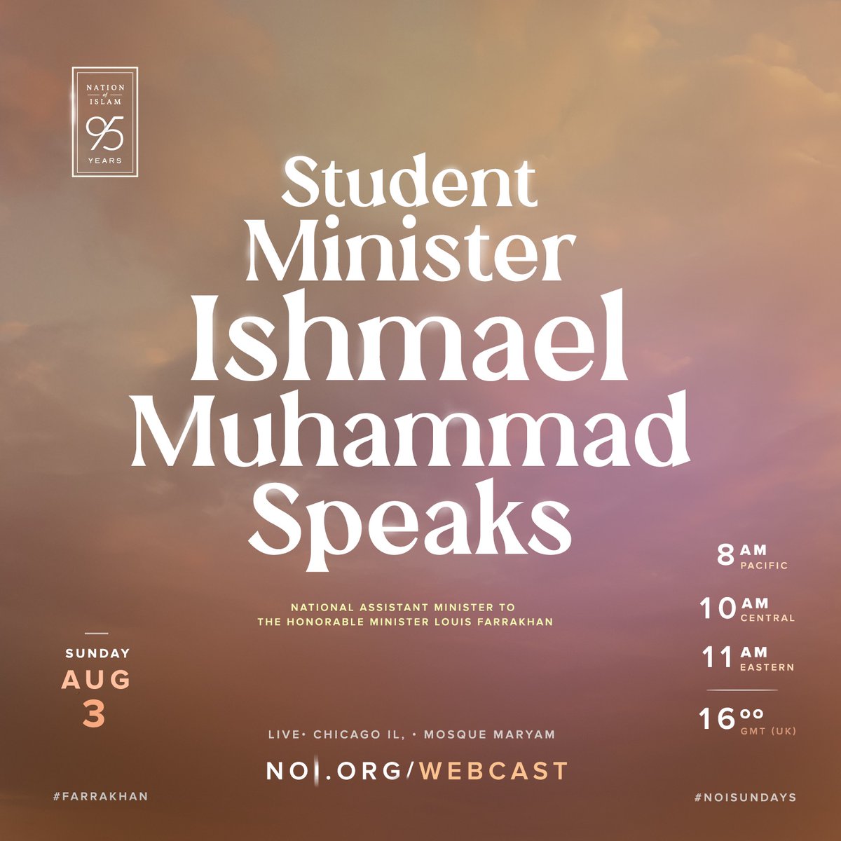 MosqueMaryam's tweet photo. Minister Ishmael Muhammad (@minishmael) returns to Nation of Islam headquarters with a special message!

Be our special guest and join us at 10am CST

📍 7351 S. Stony Island, Chicago IL

📱 💻 https://t.co/2oftR3oKPQ

#NOISundays https://t.co/nPAPfRrMvx