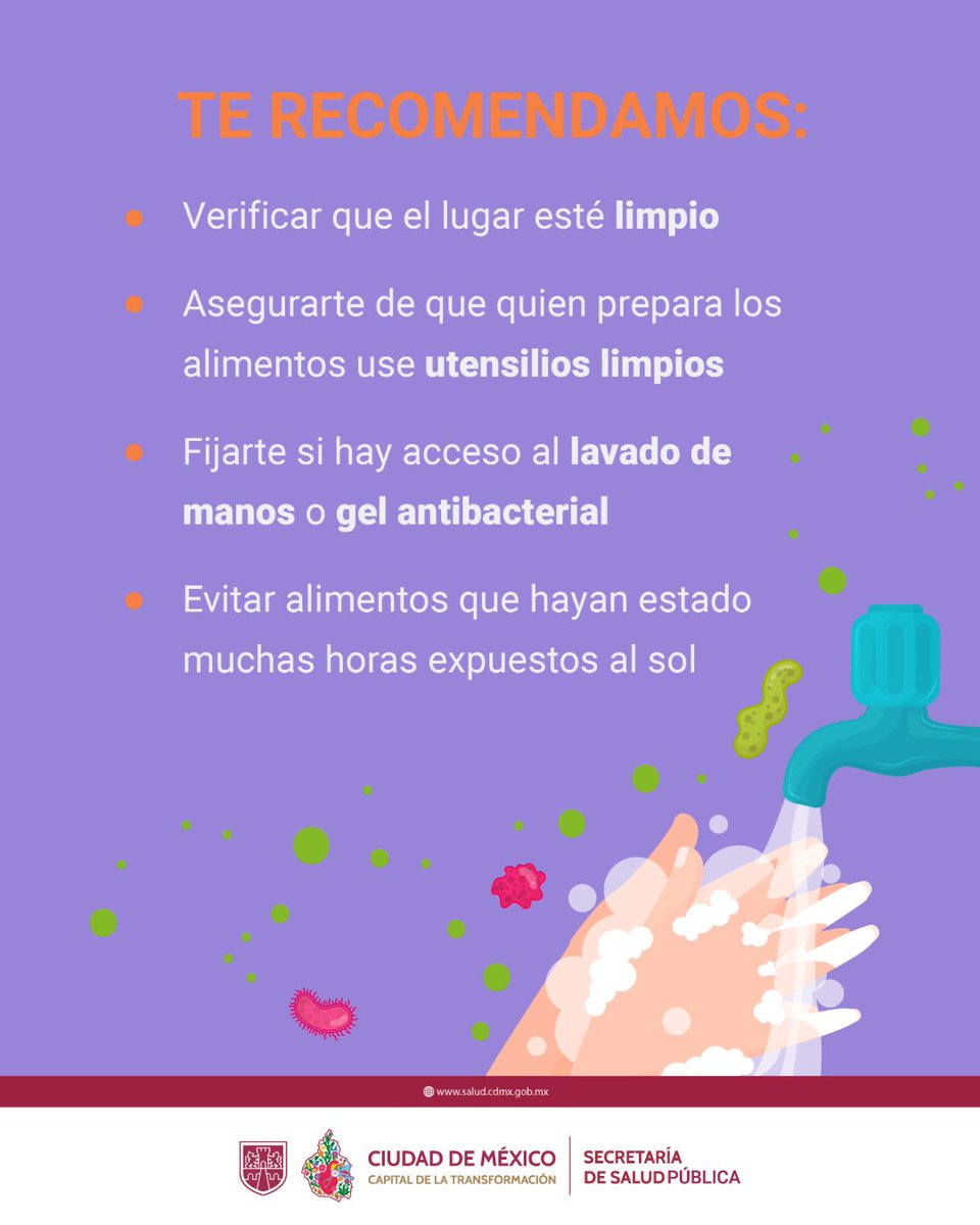 Secretaría de Salud de la Ciudad de México (@ssaludcdmx) on Twitter photo ¿Se ve delicioso ese taco o garnacha del puesto?😋
Sí, peeeero antes de comer en la vía pública, recuerda estas recomendaciones de la Secretaría de Salud y la <a href="/AGSANITARIA/">AGEPSA CDMX</a>. 🌮🥤🍉 ¿Se ve delicioso ese taco o garnacha del puesto?😋
Sí, peeeero antes de comer en la vía pública, recuerda estas recomendaciones de la Secretaría de Salud y la <a href="/AGSANITARIA/">AGEPSA CDMX</a>. 🌮🥤🍉
