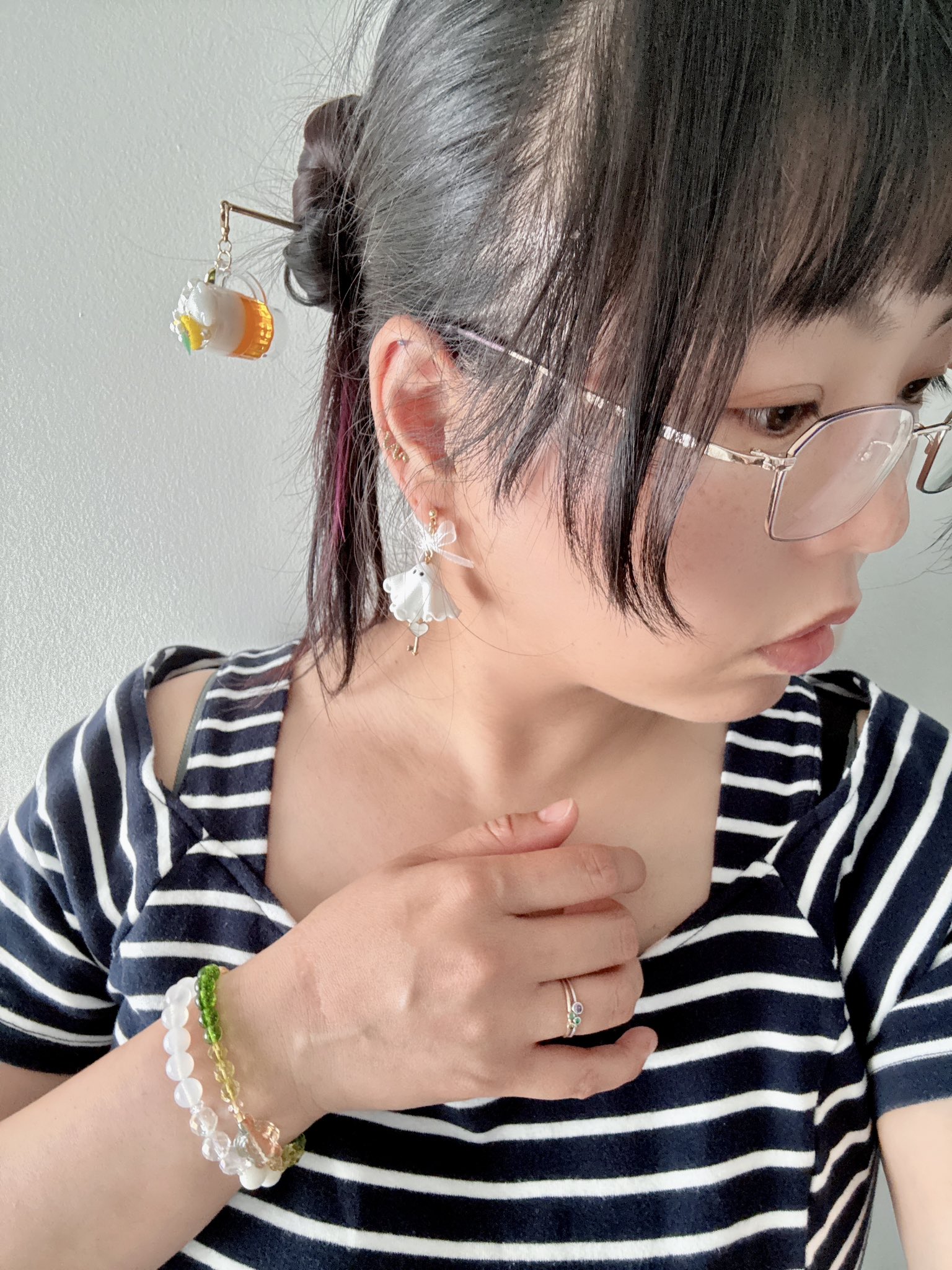 お纏め‼️専用様‼️桃源郷蓮ピアス✨ 白鶴❣️ 白木蓮の耳飾り ピアス（フック・チェーン） 8gatu 通販