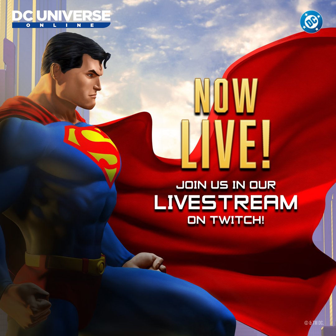 DCUO's tweet image. The Super Suit Showdown is now LIVE on Twitch!

Tune in to catch a sneak peek at some brand-new styles coming to DCUO and watch players go head-to-head in an epic style competition.

Who will reign supreme in fashion? Come find out!
📺 twitch.tv/dcuniverseonli…