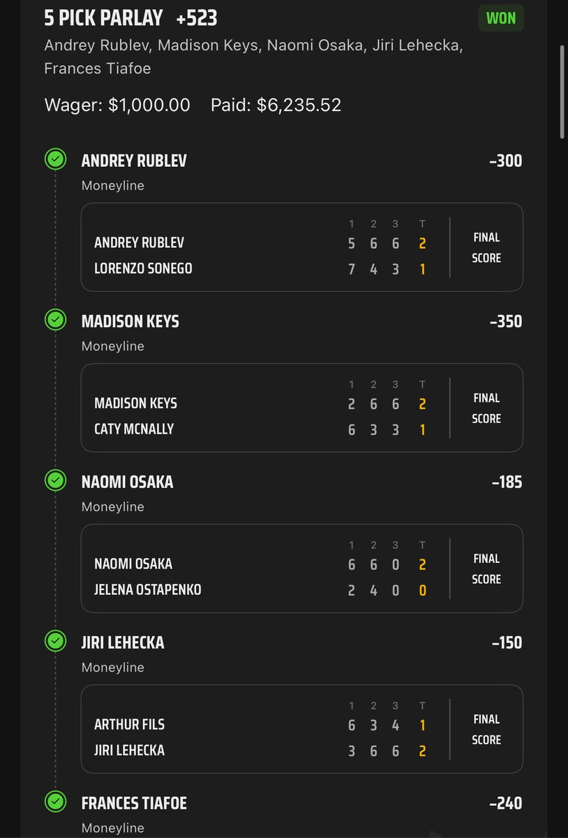 Tennis definitely makes my blood boil but can’t say I don’t love it! 

#betting #bettingtips #bettingexpert #bettingtipster #ufc #nfl #nba #wnba #mlb #nhl #capper #vip #money #sidehustle #income #gamblingpicks #sharp #fun #tennis