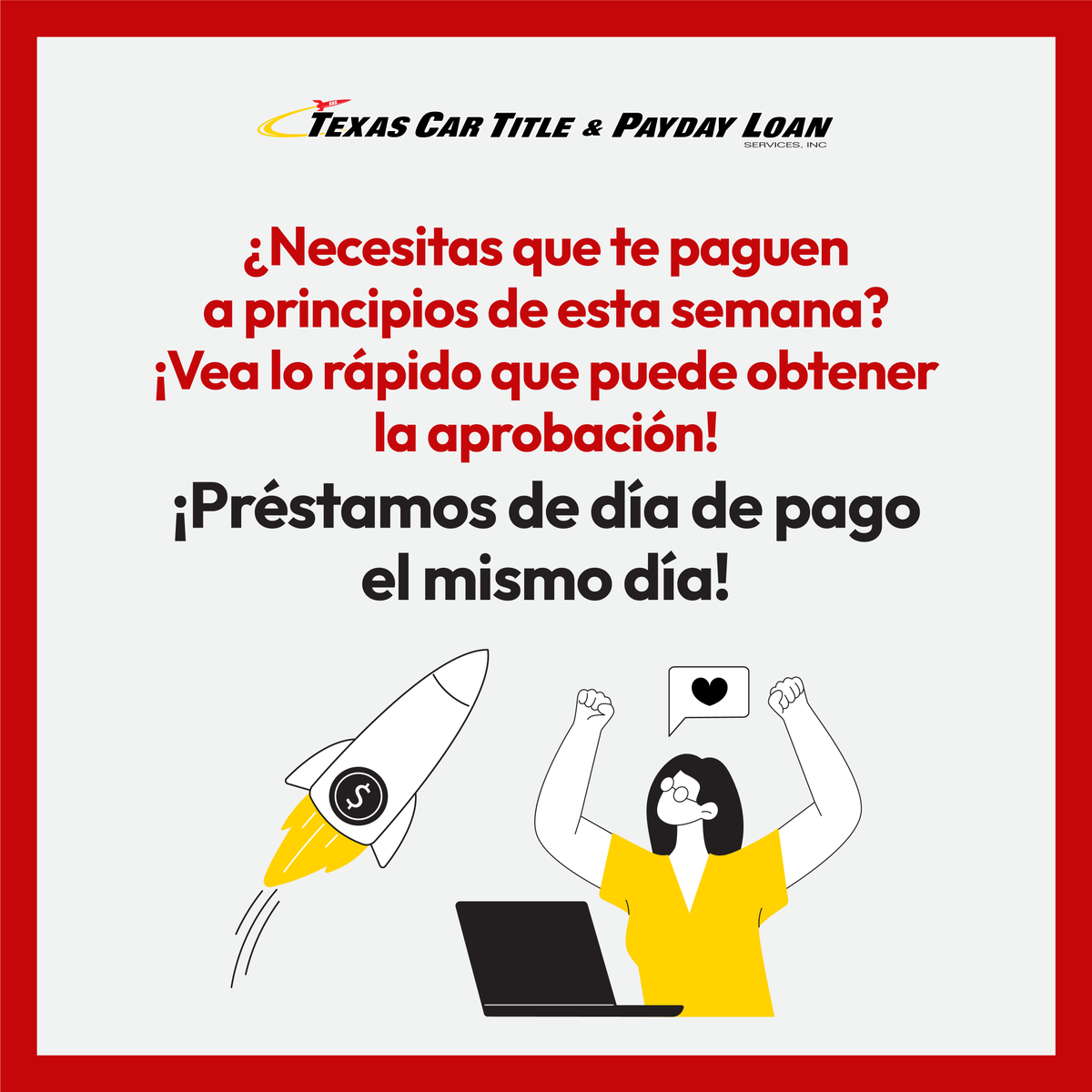 TXTitlePayDay's tweet photo. 💰 Entendemos que los gastos inesperados no siempre pueden esperar hasta el día de pago. Estamos aquí para ayudarle. 💸💸

Visite Texas Car Title and Payday Loan Services, Inc. hoy: https://t.co/rirQ5zLuCa

#Préstamos #PréstamosTexas #TexasCarTitleandPaydayLoans https://t.co/K0hfO2f1kQ