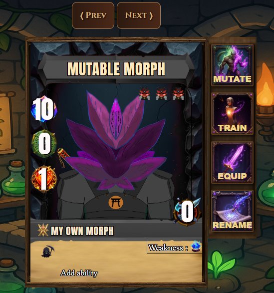 Adding buttons to the morphs-builder for mutable morphs👊

Work in progress, this can be a cool way to re-imagine morphs and maybe i will make new traits/layers later when its all up and running 🔥

Tamagotchi inspired mini-side game to the TCG.