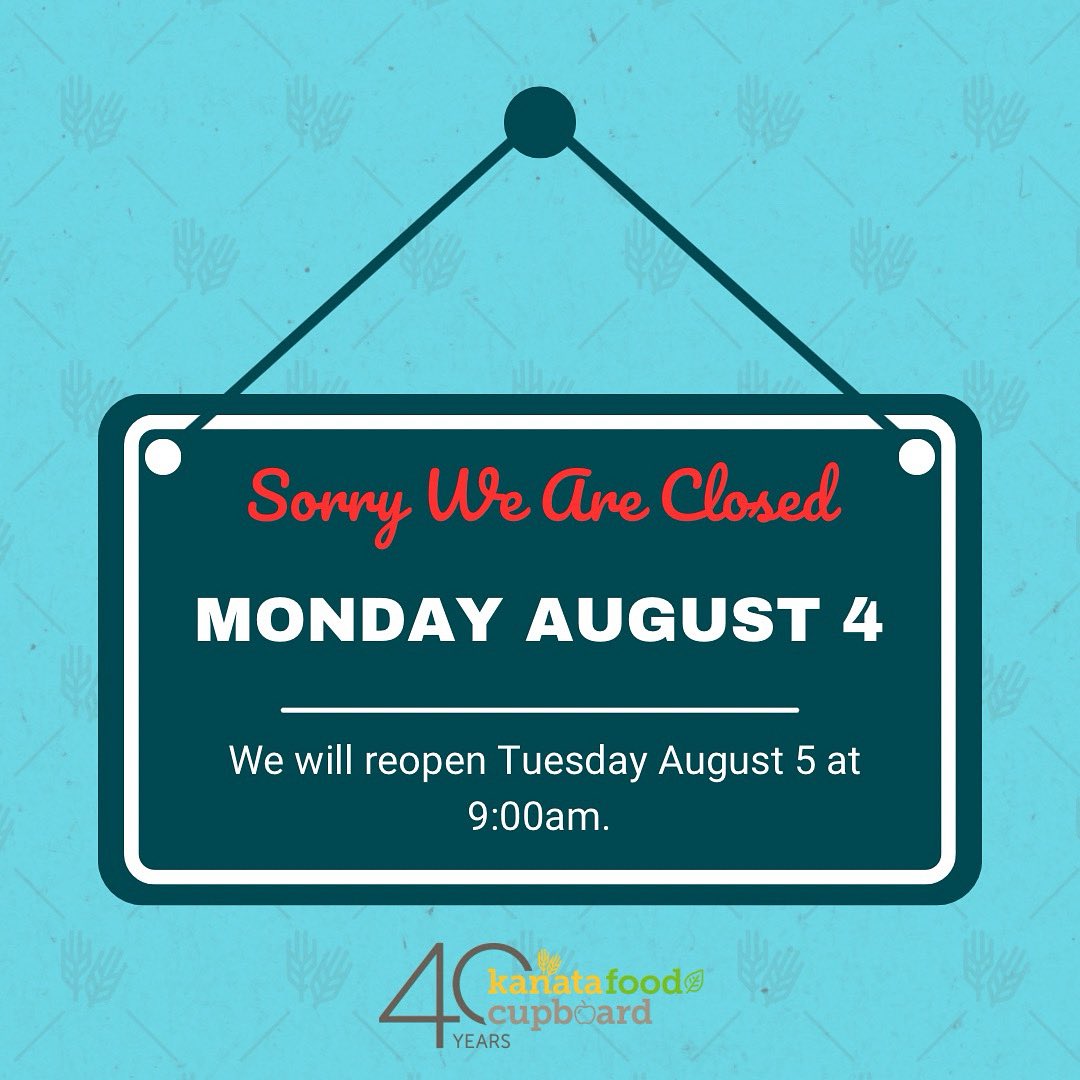 We will be closed Monday August 4 to observe the Civic Holiday. We will reopen and return to regular hours Tuesday August 5 at 9:00am. Have a lovely long weekend, neighbours!
