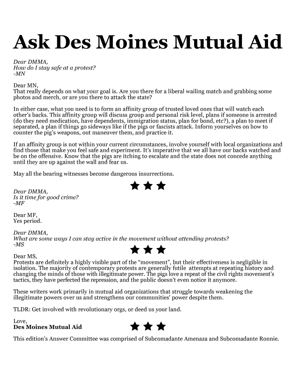The August issue features an examination of the most recent attack on the homeless by executive order, the question of drug use by leftists, another damn Ask DMMA, (1/3)