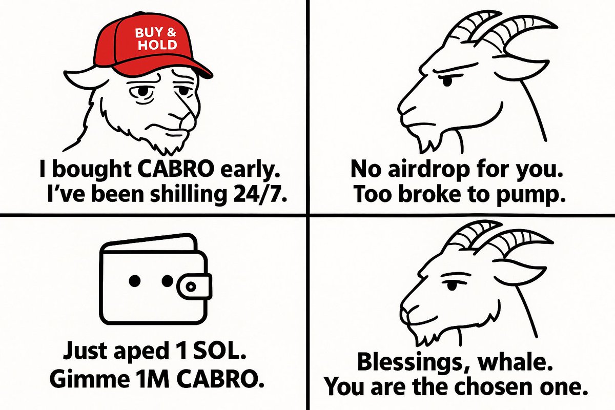 cabroplayer's tweet photo. Some cabros grind 24/7 and get nothing.
Others ape 1 SOL and become legends.
That’s the law of the jungle.

$CABRO doesn’t reward hope.
It rewards action.

Who's the next chosen one?Cabroplayer #Pumpfun #Solana #DegenSeason #OnlyWhales #NoMercy #CABROtoTheMoon #MemecoinWars https://t.co/gkcr0ilMhm