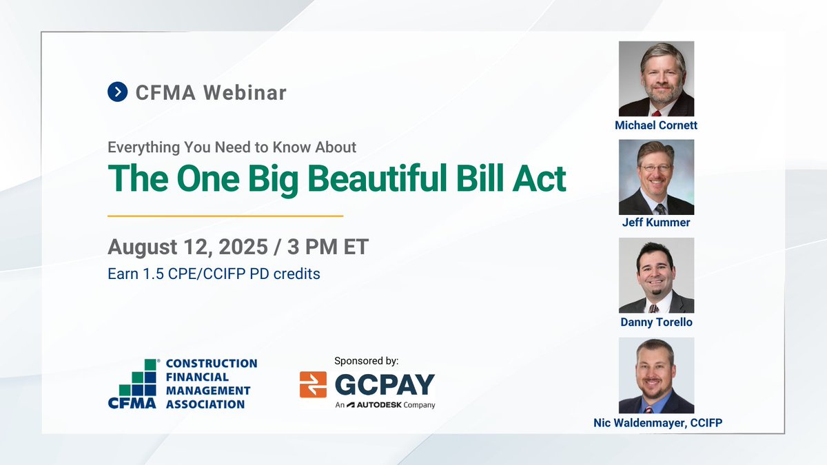 What does the One Big Beautiful Bill Act mean for construction? Join this webinar to understand the Act and its permanent vs. sunset provisions, explore key tax changes and when they take effect, and more ➤ hubs.ly/Q03B0YKX0