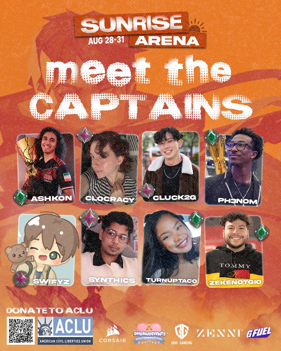 QoR Ohgawdkate☀️🍉 (@ohgawdkate) on Twitter photo 🌅INTRODUCING THE SUNRISE ARENA TEAM CAPTAINS!
👑Team Captains👑
• <a href="/AshkonHojati/">Ashkon</a>
• <a href="/Clocracy_/">Qor Clocracy</a>
• <a href="/cluck2g/">Cluck</a>
• <a href="/Ph3nomOfficial/">Ph3nom 💫㊙️</a>
• <a href="/OfficialSwifyz/">Swifyz</a>
• <a href="/synthics/">synthics 🍵</a>
• <a href="/TurnUpTaco_/">LG TurnUpTaco 🌮</a>
• <a href="/ZekeNotGio777/">Zeke</a>
🔴Mark your calendar! SUNRISE ARENA: DRAFT DAY goes down this Saturday! Watch it LIVE 🌅INTRODUCING THE SUNRISE ARENA TEAM CAPTAINS!
👑Team Captains👑
• <a href="/AshkonHojati/">Ashkon</a>
• <a href="/Clocracy_/">Qor Clocracy</a>
• <a href="/cluck2g/">Cluck</a>
• <a href="/Ph3nomOfficial/">Ph3nom 💫㊙️</a>
• <a href="/OfficialSwifyz/">Swifyz</a>
• <a href="/synthics/">synthics 🍵</a>
• <a href="/TurnUpTaco_/">LG TurnUpTaco 🌮</a>
• <a href="/ZekeNotGio777/">Zeke</a>
🔴Mark your calendar! SUNRISE ARENA: DRAFT DAY goes down this Saturday! Watch it LIVE
