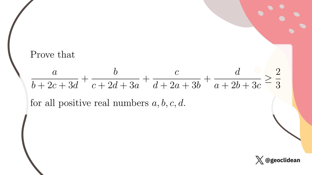 geoclidean's tweet photo. American Shortlist Inequality
#Inequalities #Function #FourVariables #4VariableInequality #Algebra #IMOShortlist https://t.co/UP6AgC06LF