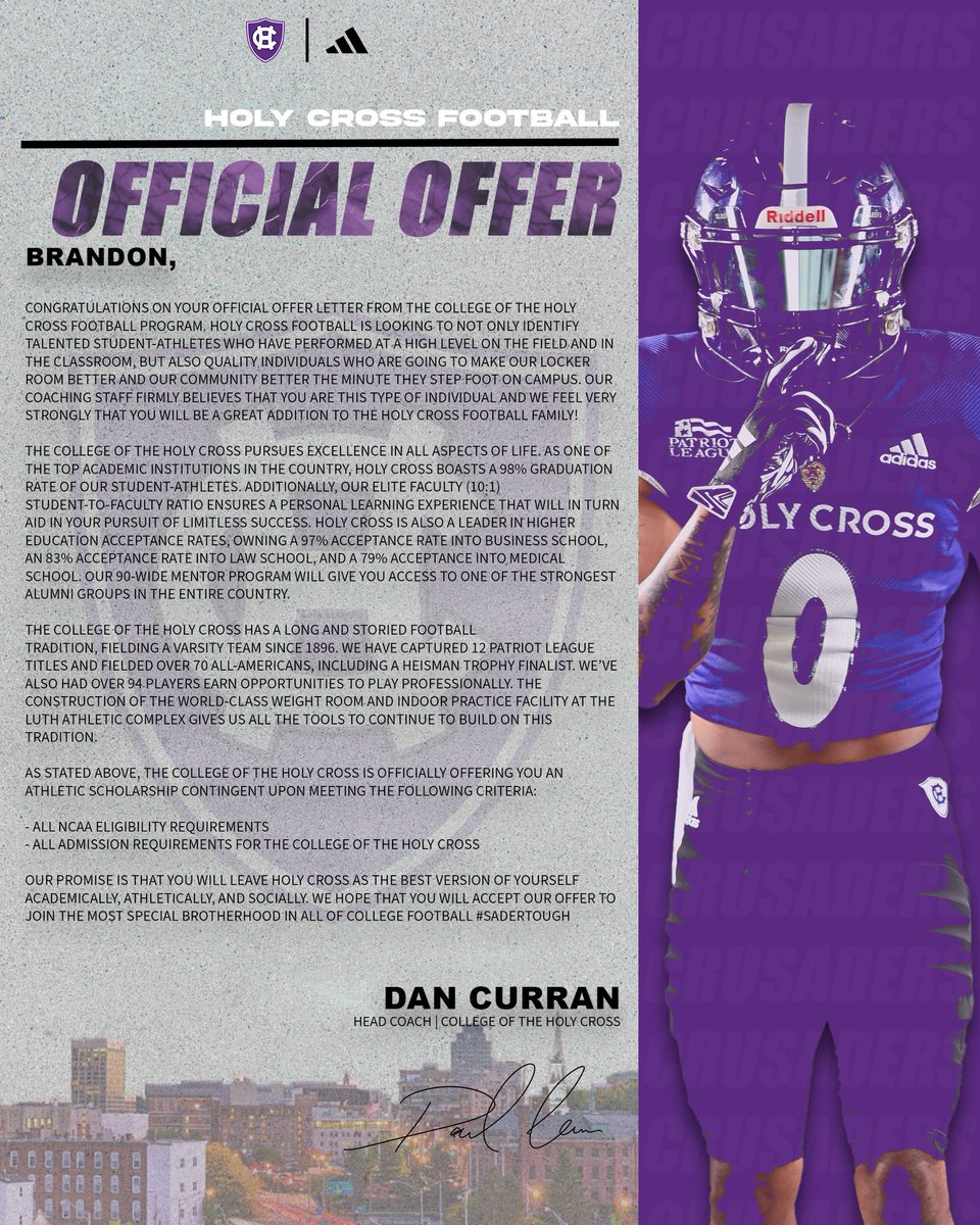 Brandon Heath (@brandonheath08) on Twitter photo #AGTG I am blessed to be officially offered by Holy Cross #gocrossgo <a href="/CoachDanCurran/">Dan Curran</a> <a href="/CoachDenecke/">Pat Denecke</a> <a href="/CameronBorges/">Cameron Borges</a> <a href="/Martin_Football/">MARTIN FOOTBALL</a> <a href="/Coach_Muller/">Coach Muller</a> <a href="/CoachCagle13/">Brady Cagle</a> #AGTG I am blessed to be officially offered by Holy Cross #gocrossgo <a href="/CoachDanCurran/">Dan Curran</a> <a href="/CoachDenecke/">Pat Denecke</a> <a href="/CameronBorges/">Cameron Borges</a> <a href="/Martin_Football/">MARTIN FOOTBALL</a> <a href="/Coach_Muller/">Coach Muller</a> <a href="/CoachCagle13/">Brady Cagle</a>