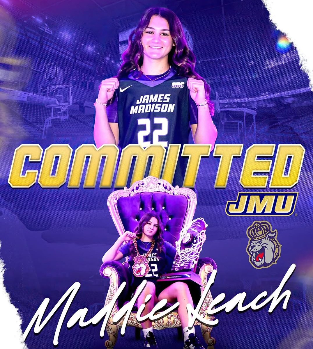 2026 5'9 Superstar Guard and #1 Player in VA, Maddie Leach, has committed to James Madison University! Leach averaged 26 PPG for <a href="/MenchvilleHS/">Menchville HS</a> this past season and posseses the IQ, Toughness, and DEADLY scoring ability that HC Sean O'Regan will drool over! Leach is a Duke! 🟣🌟🐾