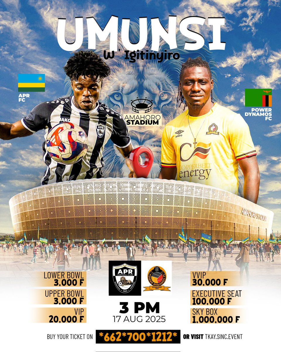 Radiorwanda_RBA's tweet photo. APR FC yemeje ko izakina na Power Dynamos FC yo muri Zambia mu mukino wa gicuti uzabera kuri Stade Amahoro, tariki ya 17 Kanama 2025.
Uyu mukino uri mu bigize ibikorwa byateguwe ku munsi wiswe uw'Igitinyiro. #RBASports #UmunsiWIgitinyiro https://t.co/SQCTACzCk2