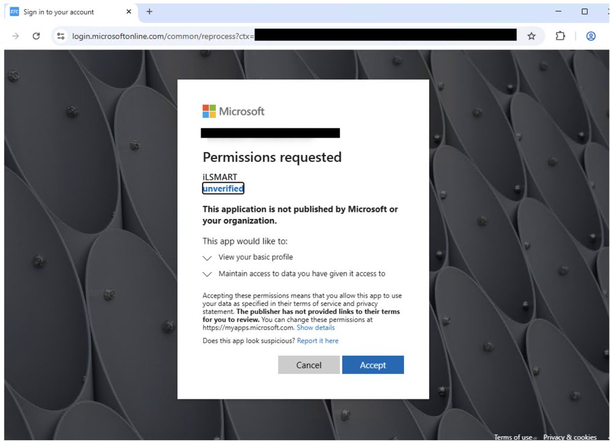 🛡️ Te llega un correo “normal” con un contrato… y terminas dando el acceso a tu cuenta Microsoft 365.

Ni virus, ni adjuntos raros. Solo una app falsa que parece oficial y que tú mismo autorizaste.

Así están robando cuentas en miles de empresas este año: usando ingeniería