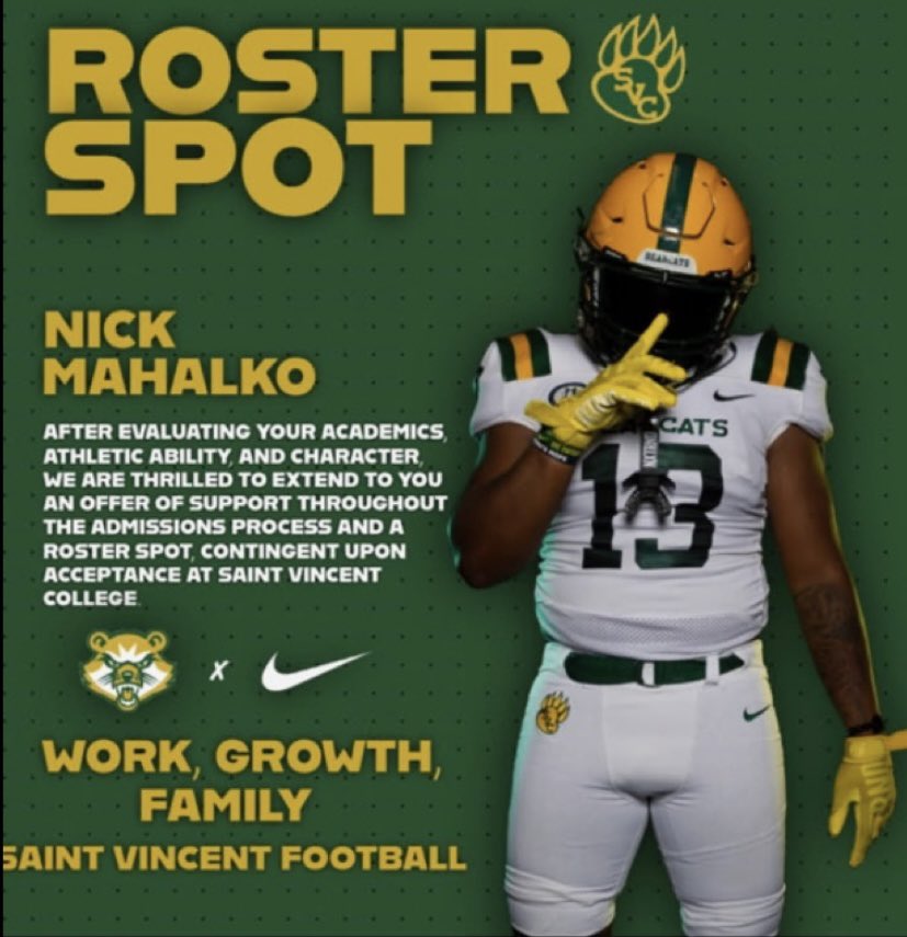 MichaelMahalko (@mahalkojohn) on Twitter photo Thank you <a href="/SVC_FTBL/">Saint Vincent College Football</a> for the confidence, trust and faith you have in me. Definitely an
incredible opportunity!! 💯
Thank you!!
<a href="/CoachCGoff/">𝐂𝐚𝐬𝐞𝐲 𝐆𝐨𝐟𝐟</a> <a href="/CoachJohnstonOL/">Chace Johnston</a>
<a href="/CoachYarosz/">Mike Yarosz</a> <a href="/Coach_EA25/">Ethan Anderson</a>
<a href="/Coach_ZShaw/">Zach Shaw</a> <a href="/SVC_Bearcats/">SVC Bearcats</a> Thank you <a href="/SVC_FTBL/">Saint Vincent College Football</a> for the confidence, trust and faith you have in me. Definitely an
incredible opportunity!! 💯
Thank you!!
<a href="/CoachCGoff/">𝐂𝐚𝐬𝐞𝐲 𝐆𝐨𝐟𝐟</a> <a href="/CoachJohnstonOL/">Chace Johnston</a>
<a href="/CoachYarosz/">Mike Yarosz</a> <a href="/Coach_EA25/">Ethan Anderson</a>
<a href="/Coach_ZShaw/">Zach Shaw</a> <a href="/SVC_Bearcats/">SVC Bearcats</a>