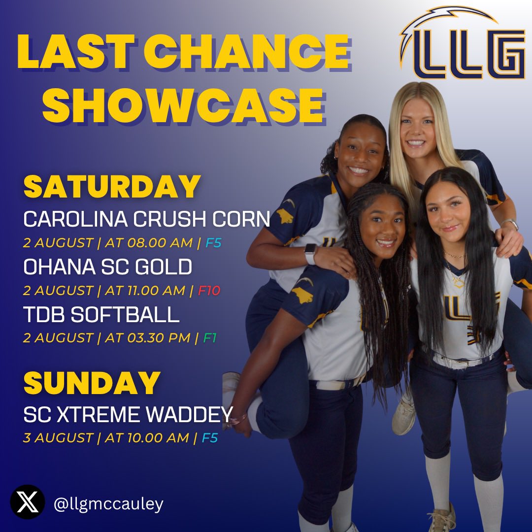 Lady Lightning Gold - McCauley (@llgmccauley) on Twitter photo Final tournament of the summer season 🤝🏼 Last tournament for our seniors 😢💙💛
Catch us in Spartanburg at the Last Chance Showcase this weekend! Bracket play starts on Sunday. 💪🏼 ⚡️
#lightsout #llg #lightitup #getstruck <a href="/Org_LLG/">Lady Lightning Gold Org Account</a> Final tournament of the summer season 🤝🏼 Last tournament for our seniors 😢💙💛
Catch us in Spartanburg at the Last Chance Showcase this weekend! Bracket play starts on Sunday. 💪🏼 ⚡️
#lightsout #llg #lightitup #getstruck <a href="/Org_LLG/">Lady Lightning Gold Org Account</a>
