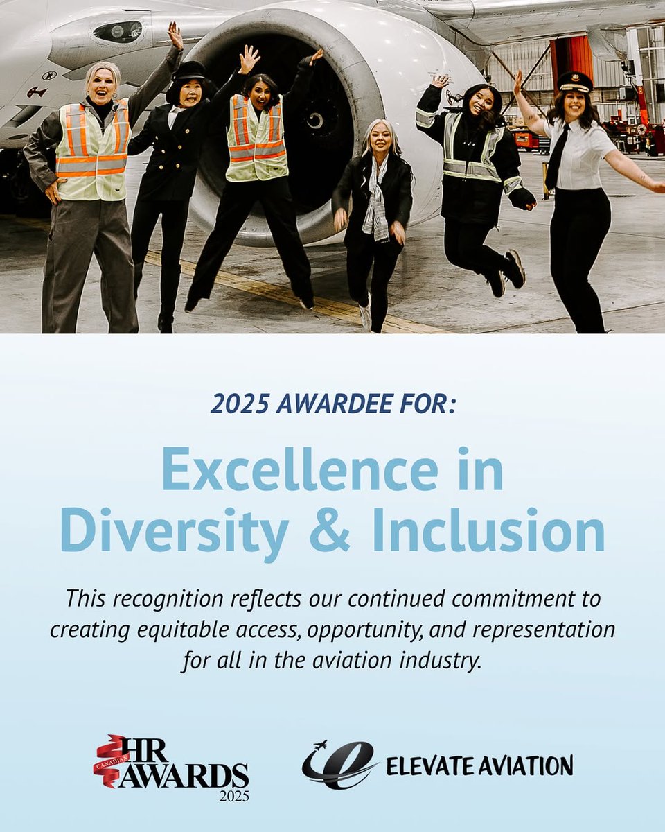We are honoured to share that Elevate Aviation has been selected as a recipient of the Excellence in Diversity and Inclusion Award at the 2025 Canadian HR Awards! 📷

#HRAwardsCA #Diversity #Inclusion #Aviation #CanadianAviation