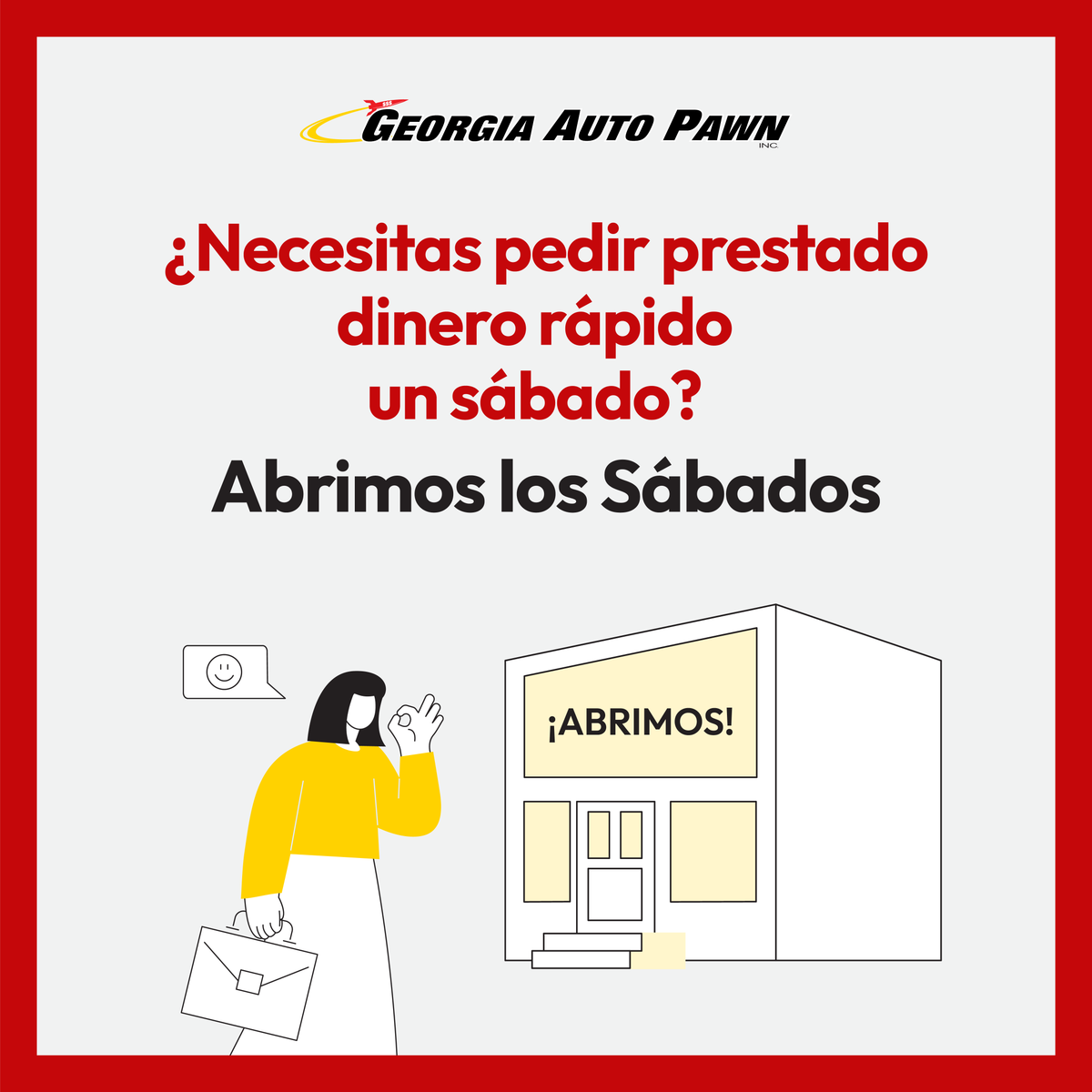GeorgiaAutoPawn's tweet photo. Entendemos que las necesidades financieras no siguen un horario. Por eso, Georgia Auto Pawn, Inc. está aquí para ayudarte en los Sábados. 🏬💸

📲 Visita nuestro sitio web hoy: https://t.co/oFMhAsYKNL

#PréstamosRápidos #PréstamosGeorgia #AbiertoLosSábados #GeorgiaAutoPawn https://t.co/3HObpdLGzJ