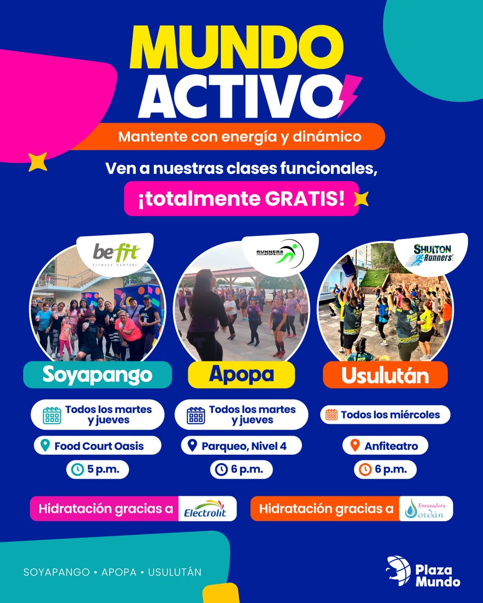 "😎💦 ¡Nuestros MUNDOS siguen ACTIVOS en agosto! 🏃‍♀️🎶 Las clases son totalmente GRATIS para todos/as los que quieran llenarse de energía y mantenerse en movimiento. 🤩

Pero no te preocupes, tendremos muchas actividades para que disfrutes y te diviertas en familia. 💙✨"