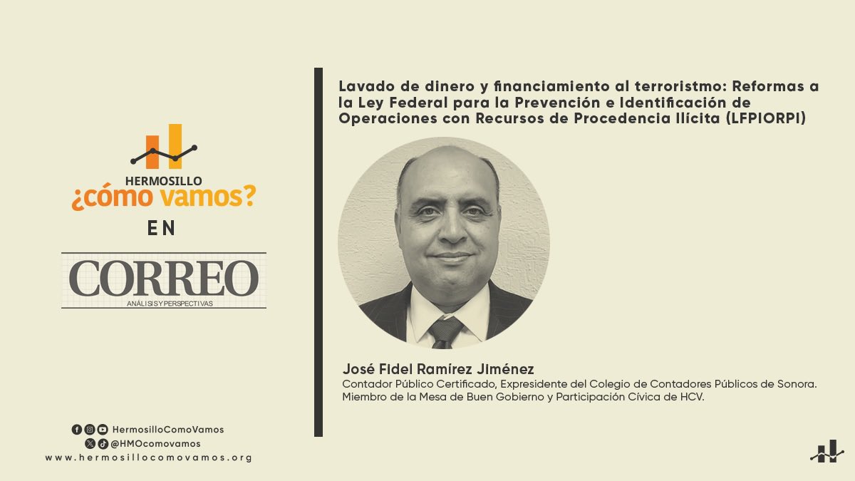 Hermosillo ¿Cómo Vamos? (@hmocomovamos) on Twitter photo 💸 ¿Qué implican las nuevas reformas en materia de operaciones ilícitas? José Fidel Ramírez Jiménez hace un análisis clave para comprender su impacto en “Lavado de dinero y financiamiento al terrorismo”.
📘 Léelo en <a href="/RevistaCorreo/">Revista Correo</a>
tinyurl.com/3e7habe7
#RedHCV 💸 ¿Qué implican las nuevas reformas en materia de operaciones ilícitas? José Fidel Ramírez Jiménez hace un análisis clave para comprender su impacto en “Lavado de dinero y financiamiento al terrorismo”.
📘 Léelo en <a href="/RevistaCorreo/">Revista Correo</a>
tinyurl.com/3e7habe7
#RedHCV