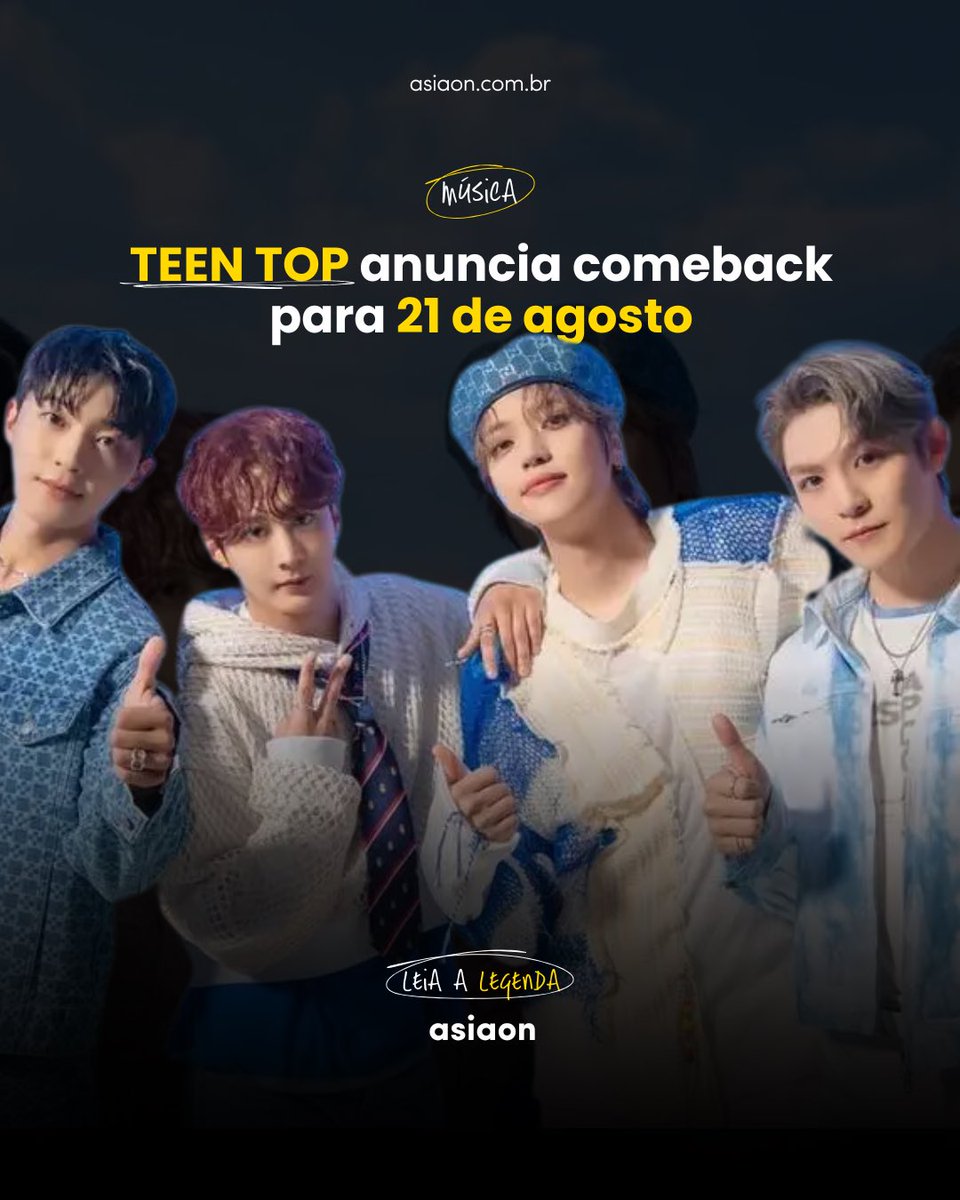 asiaonbrasil's tweet photo. Em 01 de agosto, o grupo sul-coreano TEEN TOP, anunciou seu novo lançamento com seu novo álbum completo “Just Teen Top”. O retorno do grupo está programado para ocorrer em 21 de agosto, às 06h BRT. 

#Kpop #kpopbrasil #TEENTOP #portalasiaon https://t.co/2FDVfAsGQu