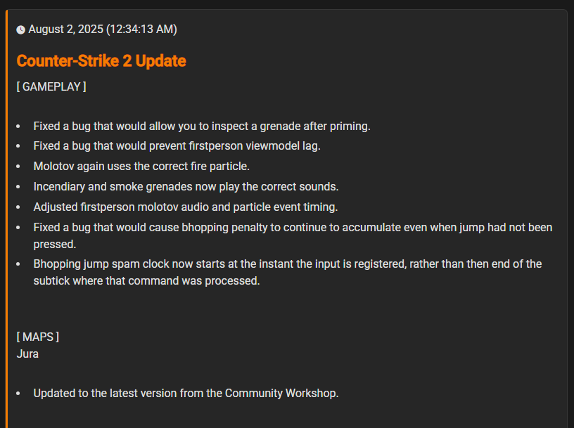 ThourCS2's tweet photo. Release Notes of Today's @CounterStrike Update https://t.co/zJiNtV1O11