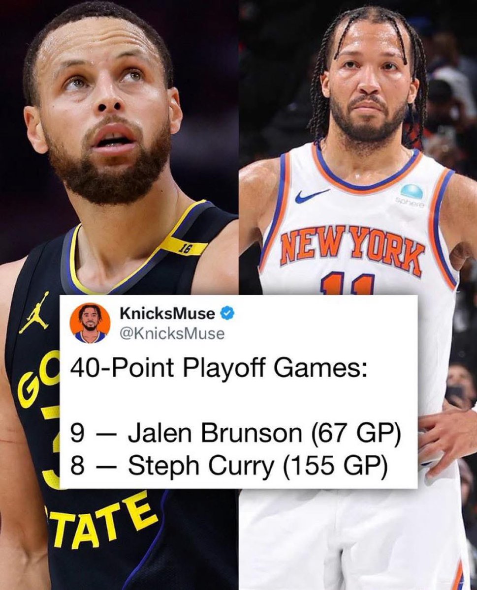 Despite playing almost 100 less playoff games, Jalen Brunson has more 40-point games than Steph Curry.