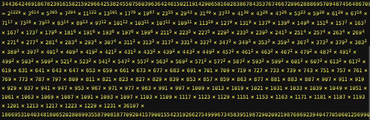 honeyzed97's tweet photo. i doubt this is any of my business ( factoring 12345!-1234! ) #seqfans #oeis https://t.co/OwuShrczB6