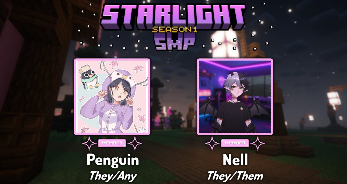 Starlight SMP (@starlightsmp__) on Twitter photo Introducing the next 2 members of Starlight SMP Season 1! ✨
<a href="/a_fatpenguin/">A_FatPenguin !!</a> <a href="/Nell_and_Void/">Nell_and_Void</a>
Watch them live at the Season 1 launch on Saturday 9th August @ 7pm BST!! 🎥 Introducing the next 2 members of Starlight SMP Season 1! ✨
<a href="/a_fatpenguin/">A_FatPenguin !!</a> <a href="/Nell_and_Void/">Nell_and_Void</a>
Watch them live at the Season 1 launch on Saturday 9th August @ 7pm BST!! 🎥