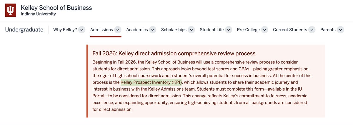 Indiana University's Kelley School of business has changed their admission criteria. No more auto admit! And we have a new question to ask: "Did you fill out your KPI to complete your app to Kelley?" Ahhh, changes. The Hoosiers are keeping us on our toes! kelley.iu.edu/.../first-year…