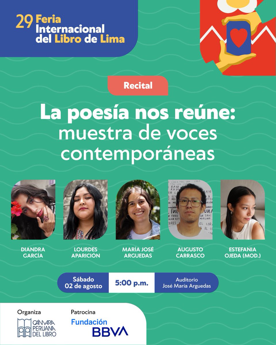 Un recital íntimo y potente con Diandra García, Lourdes Aparición, María José Arguedas y Augusto Carrasco, moderado por Estefanía Ojeda.

🗓️ Sáb 2 - 5:00 p. m.
📍 Auditorio José María Arguedas

Entradas 👉 teleticket.com.pe/fil-lima-2025

📌 Aforo limitado. Actividades sujetas a cambios.